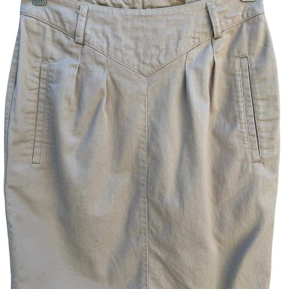 Liz‎ Claiborne Vintage 80s Twee Khaki Preppy V-Yoke Pencil Mini Skirt 2 Cottage